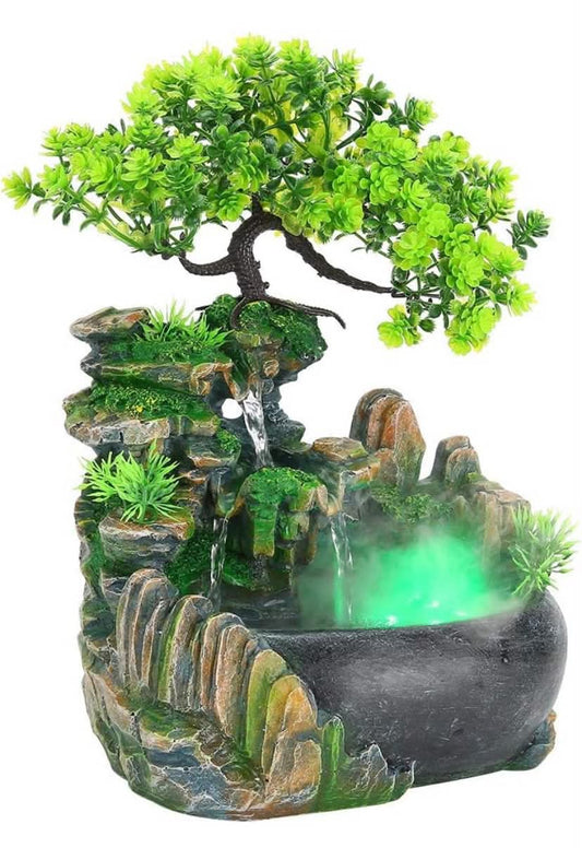 Ceramic Tabletop Fountain, Fountain Waterfall Rockery with Spray Waterfall Fog for Home Living Room, Water Pump 220-240V, Atomizer 100240V