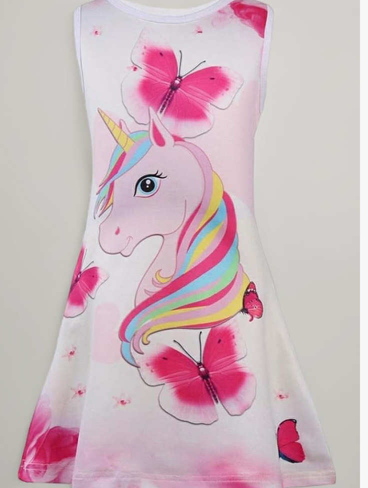 Girls Dresses Unicorn Summer Sleeveless Casual Party A Line Swing Twirl Sundress for Kids