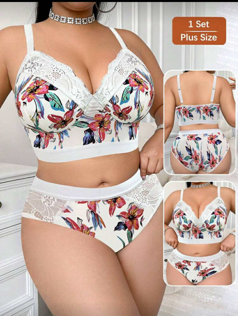 Women Floral Print Wireless Soft & Comfortable Bra & Panty Set