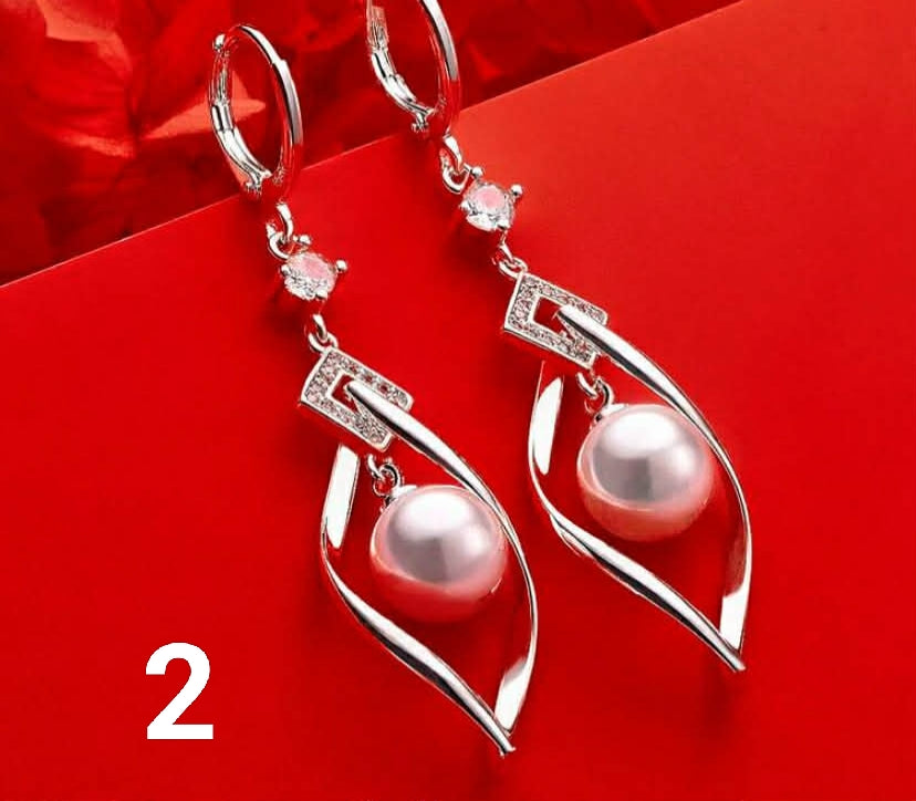 925 Sterling Silver Plated Pearl Drop Earrings For Women Wedding Engagement Party Fashion Jewelry