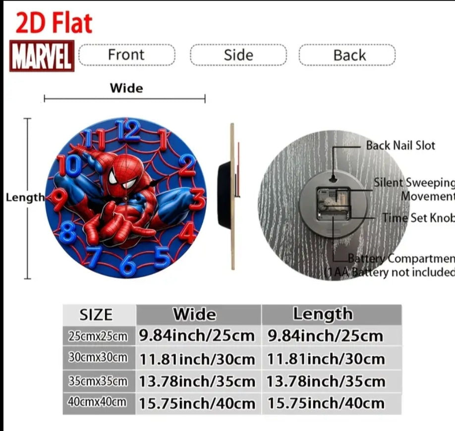 2D Flat, 1 pc, Wall Clock, Superhero Pattern Wooden Clock,