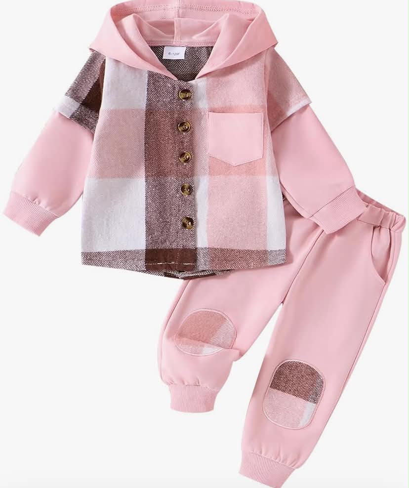 Toddler Baby Girl Clothes  Fall Outfits Long Sleeve Contrast Color Hoodie Plaid Sweatshirt Top Tracksuit Pants Set