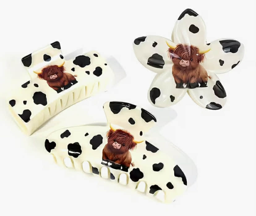 3 pcs Set of Stylish Vintage Pastoral Highland Cow Hair