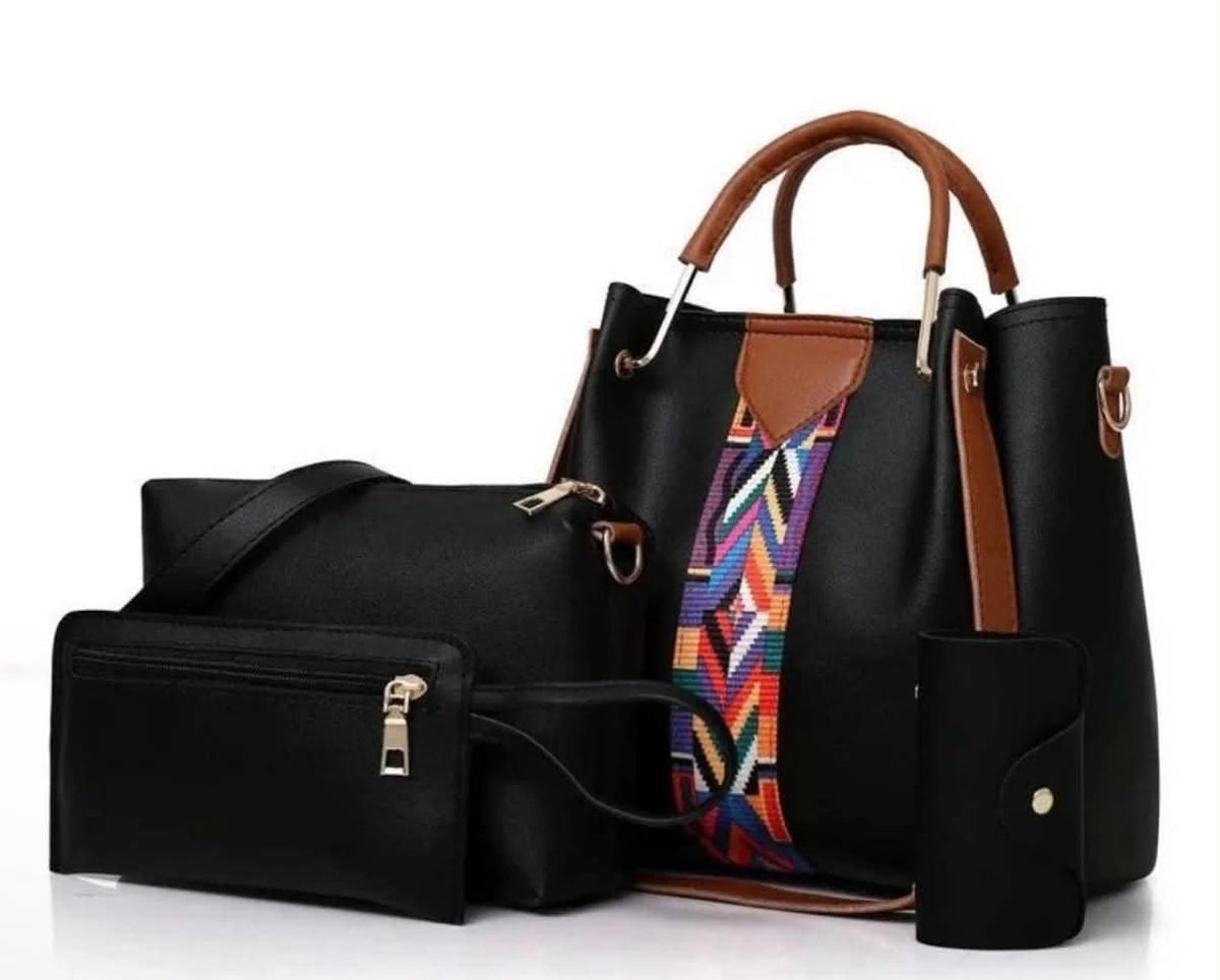 3-Piece Women's Faux Leather Handbag Set with Geometric Accent
