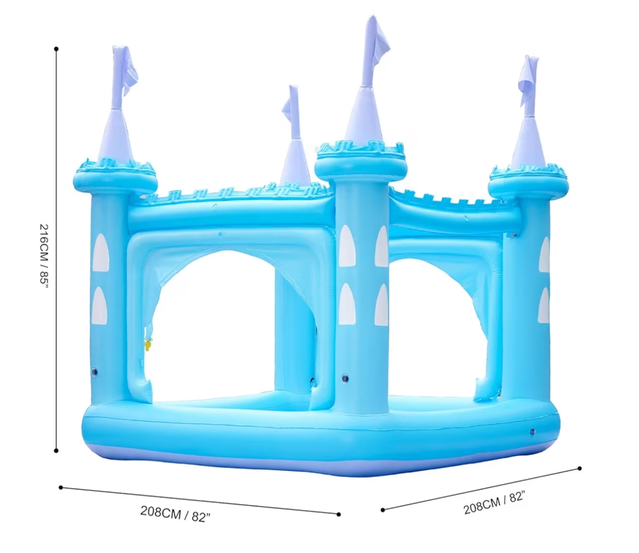 Kids Large Water Inflatable, Giant Paddling Pool with Sprinkler, Outdoor Blue Castle for Boys & Girls 208 x 208 x 216 cm with Accessories