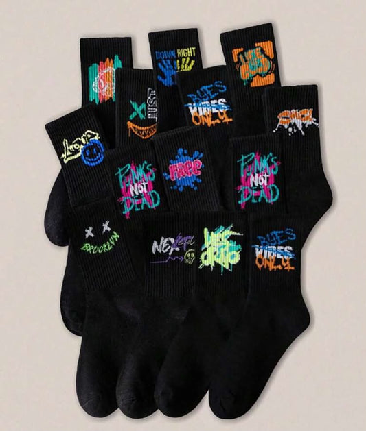 10 pairs  Random Boys' Mid-Calf Socks, Suitable For Spring, Autumn And Winter. Graffiti