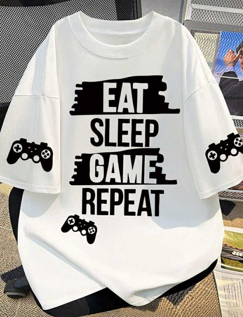 T-Shirt For Boys, "Eat Sleep Game" Slogan Top, Spring & Summer School Daily Wear.