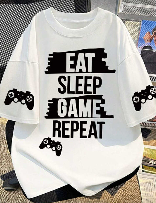 T-Shirt For Boys, "Eat Sleep Game" Slogan Top, Spring & Summer School Daily Wear.