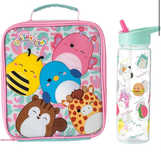 Squishmallows Combo Lunch Bag Set with 600ml Water Bottle Insulated Durable, Spacious & Stylish -