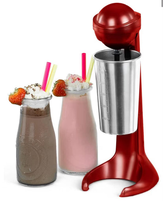 Retro Milkshake Maker 100W Stand Mixer Machine Red with 500ml Cup Perfect for Making Milk Frothing, Cold Drinks, Ice Coffee, Frappe, Iced Brew Coffee, Macchiato, Cream