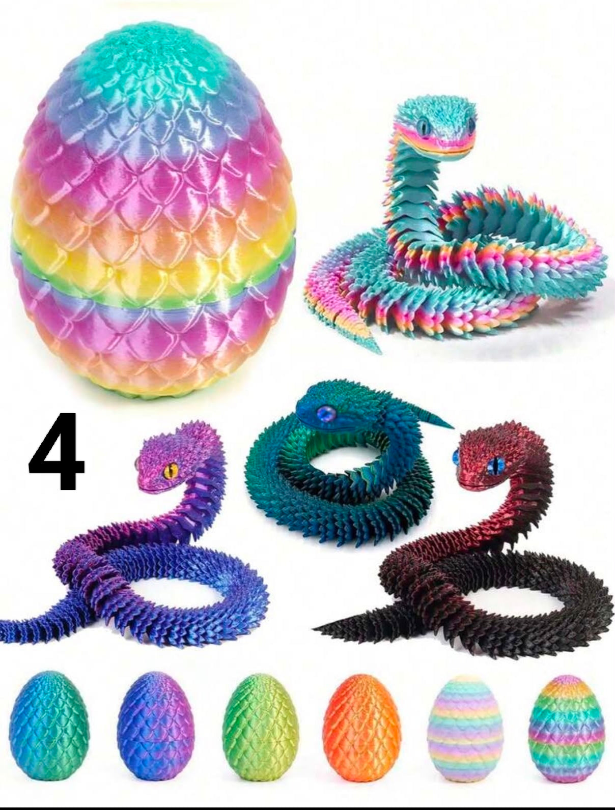 1 Movable Joint 3D Printed Snakes With Surprise Eggs, Gecko,