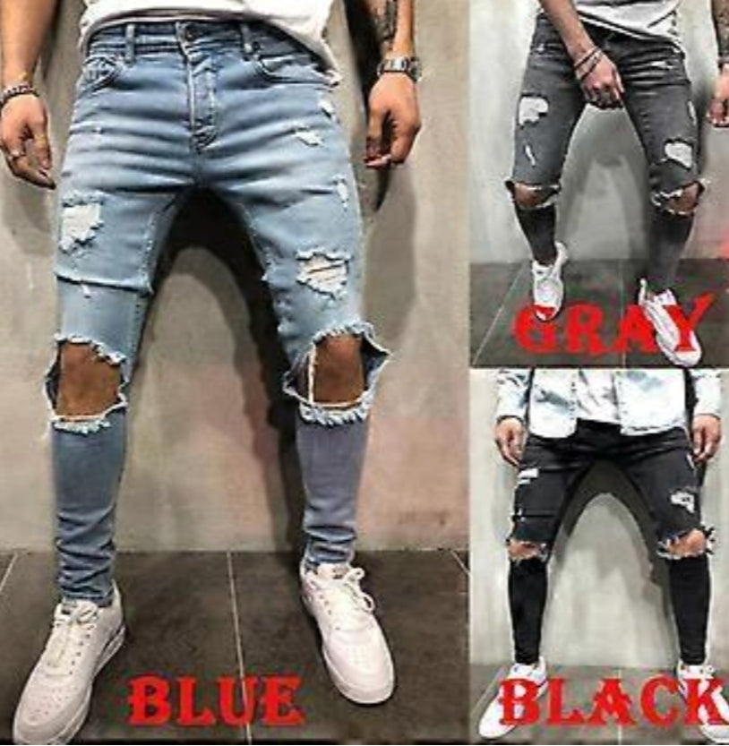 Men's Jeans New Ripped Slim-Fitting