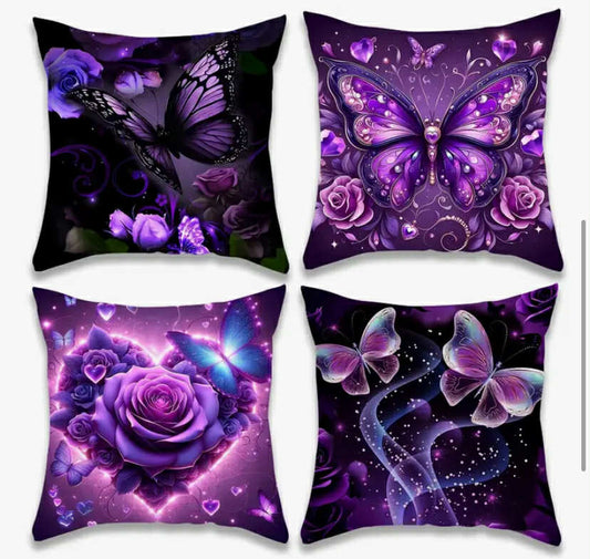 4pcs Modern Purple Rose Throw Pillow Covers - 18x18 Inch