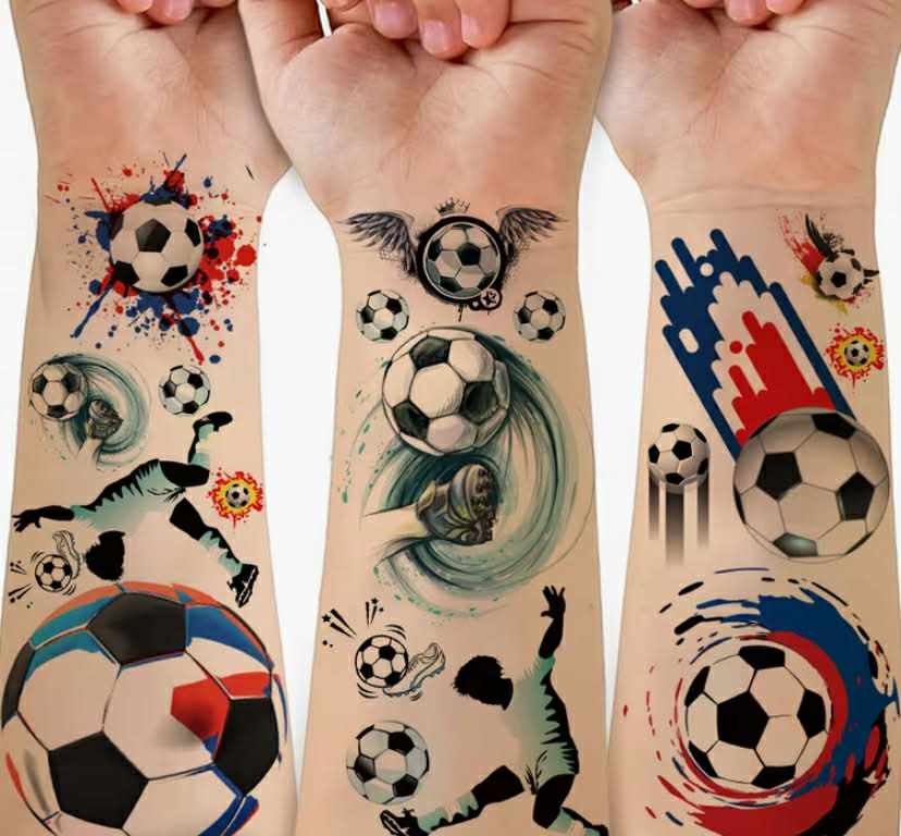 10 Sheets Football Temporary Tattoos - Realistic Soccer Player, Ball & Action Designs - Vibrant Sports-Themed Body Art Stickers for Sports Events, Parties, Fans - Easy Apply & Remove, Football Accessories