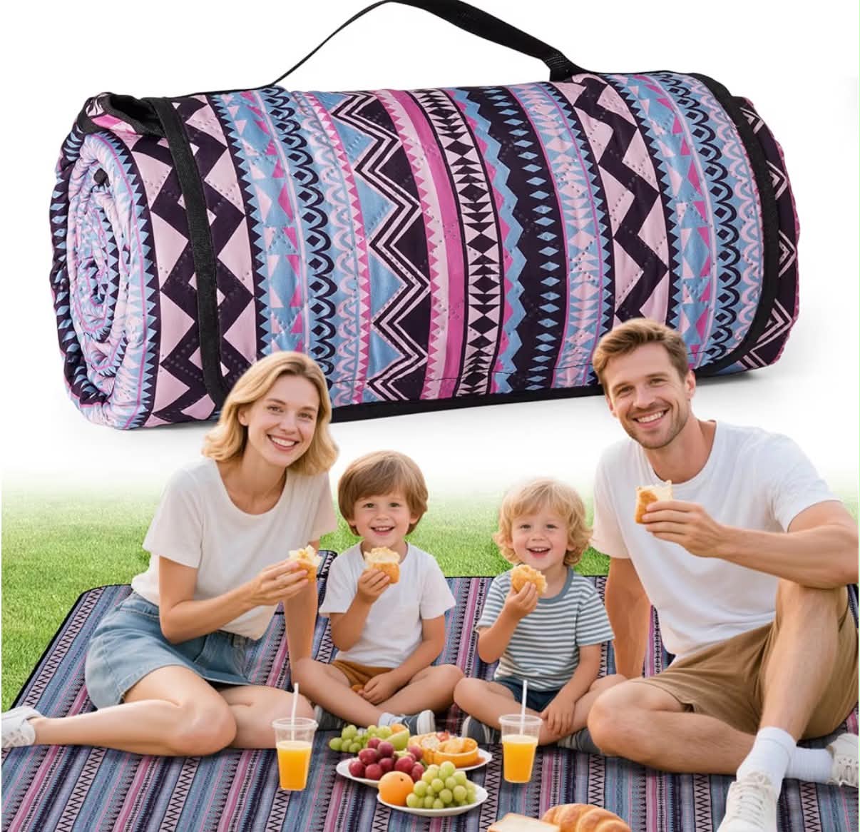 Picnic Blanket Waterproof, Extra Large Picnic Mat 200x200cm, Sandproof Washable Camping Beach Blanket, Camping Accessories for Outdoor Activities, Bohemia