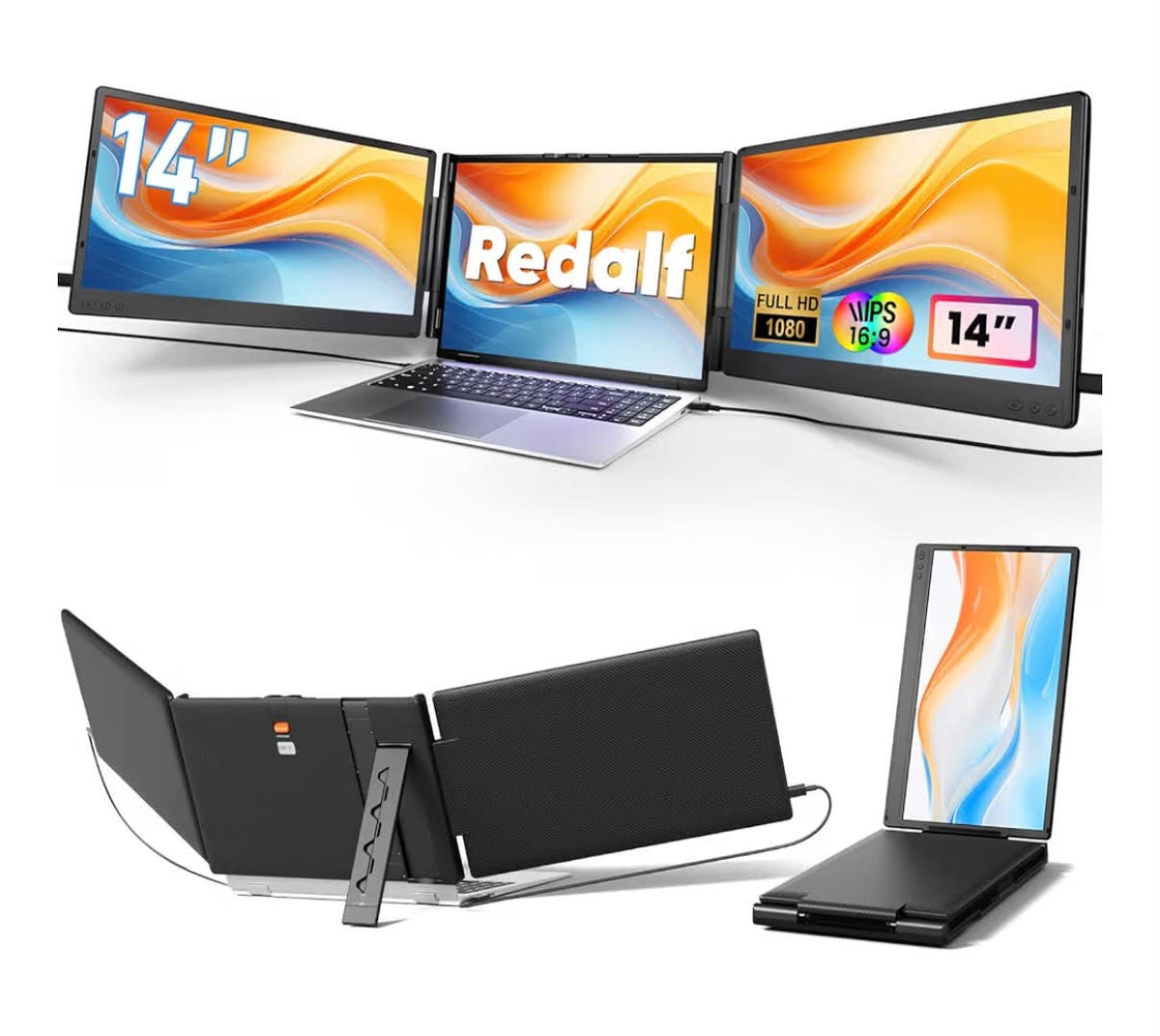 Redalf Laptop Screen Extender, 14" 1080P FHD Portable Monitor Extender