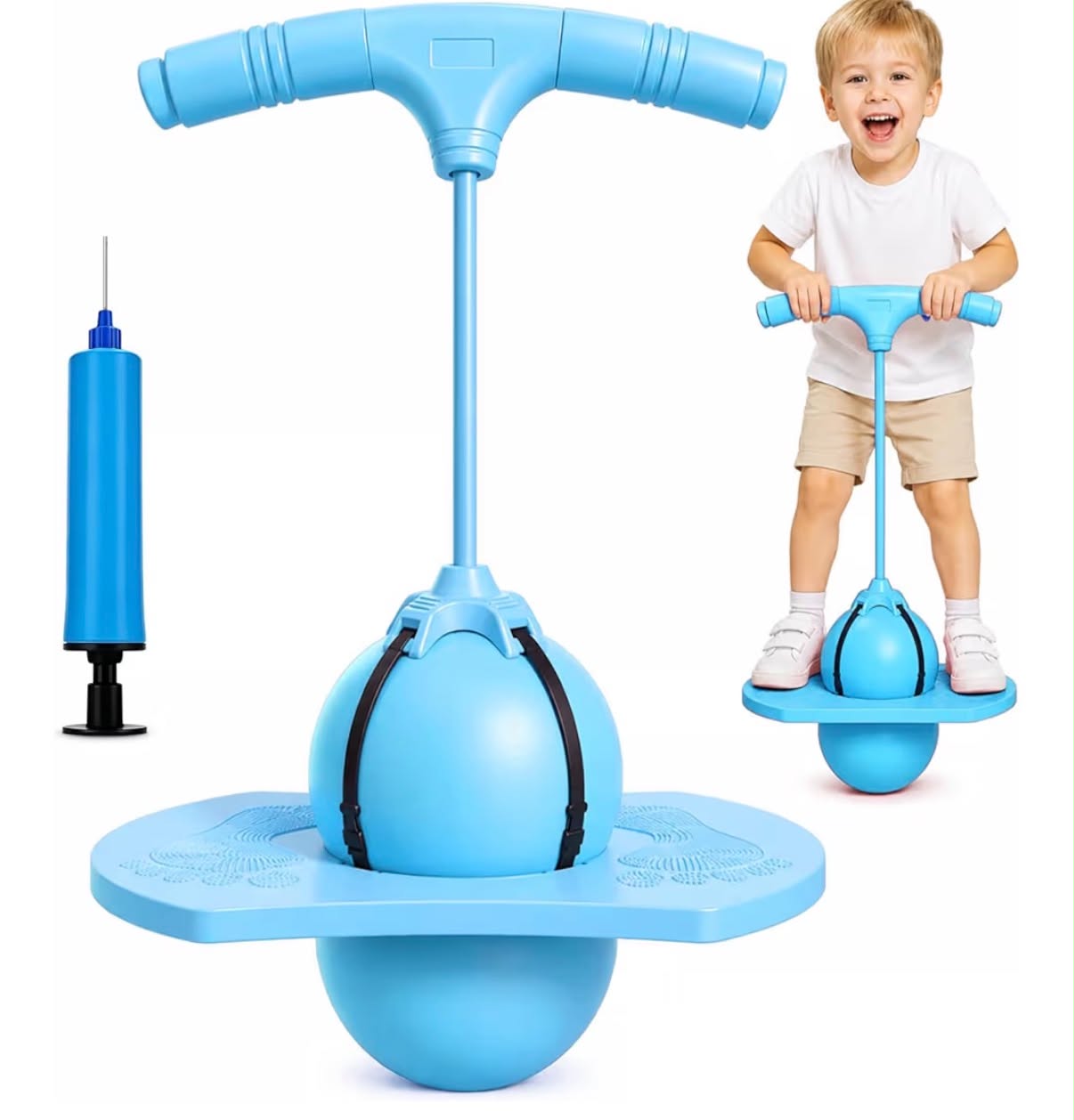 Pogo Stick with Handle for Kids Teens Adults Balance Jumping Ball Pogo Jumper Indoor Outdoor Safe Fitness Toy Bouncing Ball with Pump Anti Slip Foot Pads