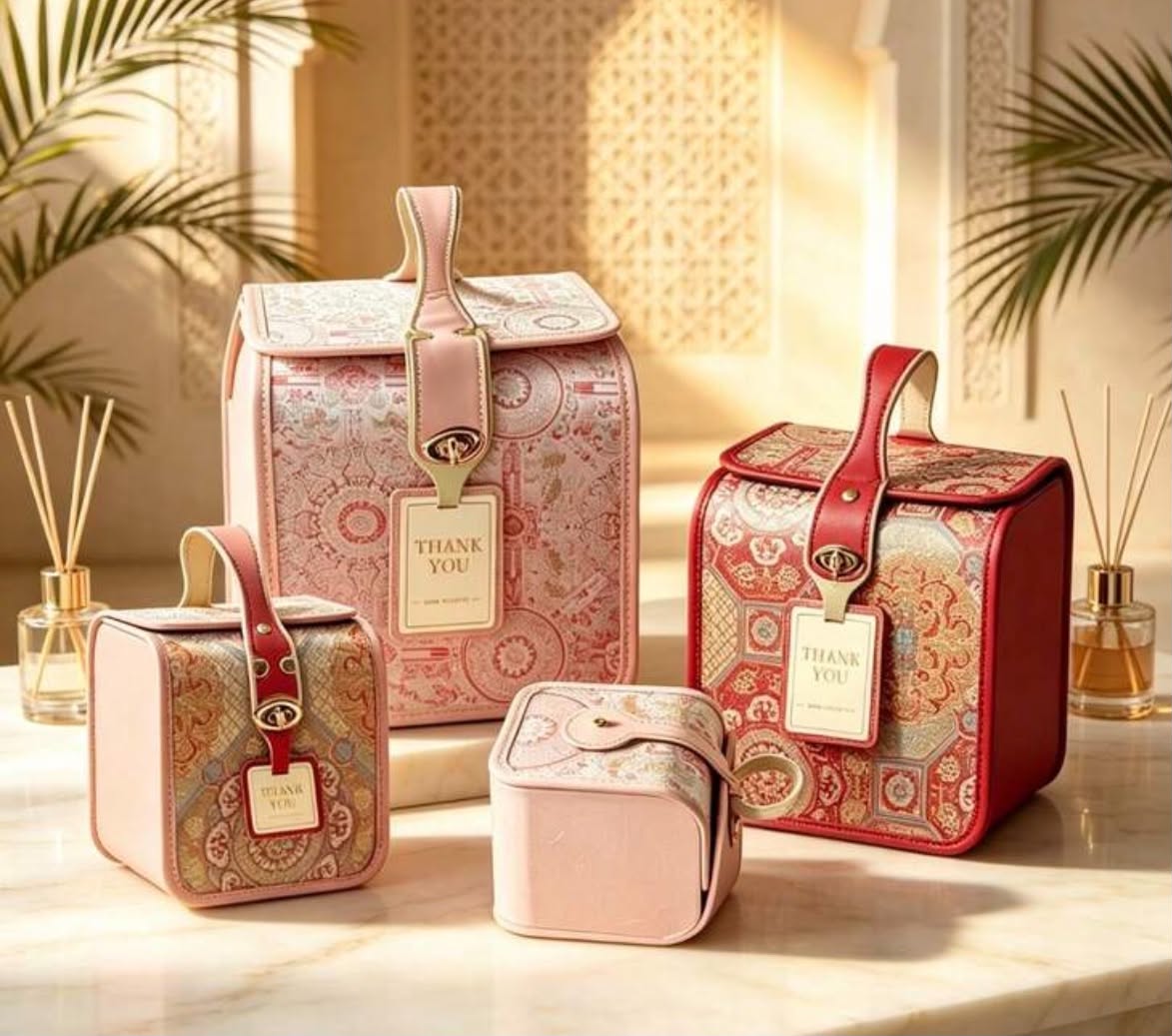 1 pcs Luxury Jacquard Pattern Gift Box With Handle, PU Leather Reusable Gift Storage Box,
