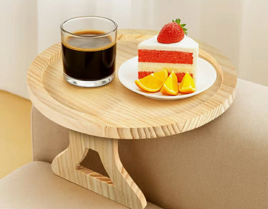 Sofa Arm Tray Round Foldable Wooden Sofa Side Table Armrest Organisers Clip On Tray Space Saving for Remote Control Drinks Snacks Phone