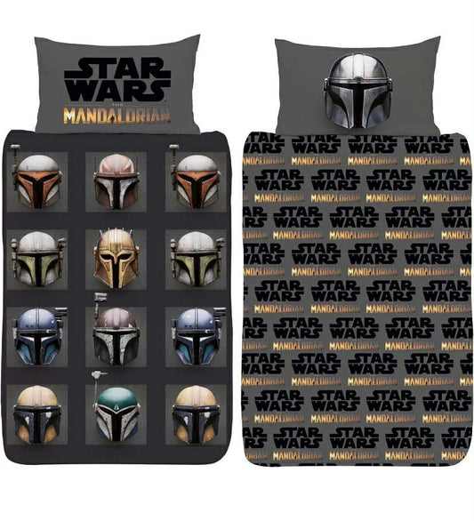 Star Wars Baby Yoda Mandalorian Single Duvet Cover Helmets Design Reversible Set