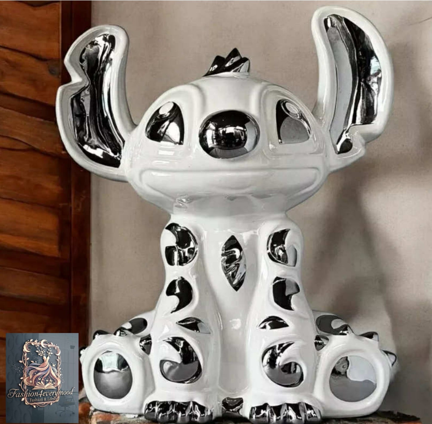 New Bling Black & White Silver Stitch Ceramic Sparkly Shelf Sitter