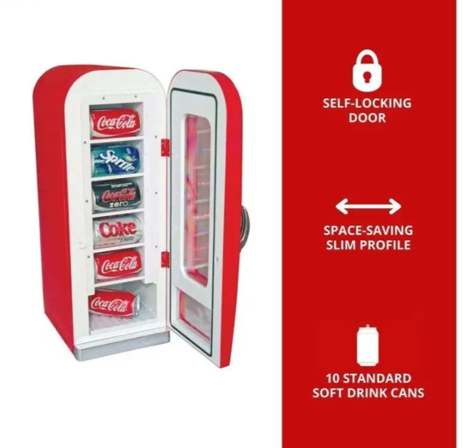 Coca-Cola 5L Vending Mini Fridge – 10 Can Portable Cooler for Bedroom, Dorm, or Gaming Room (Red)