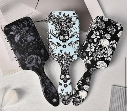 Anti-Static Comfort Grip Air Cushion Comb - Skull & Floral Pattern for All Hair Types - Stocking Stuffer