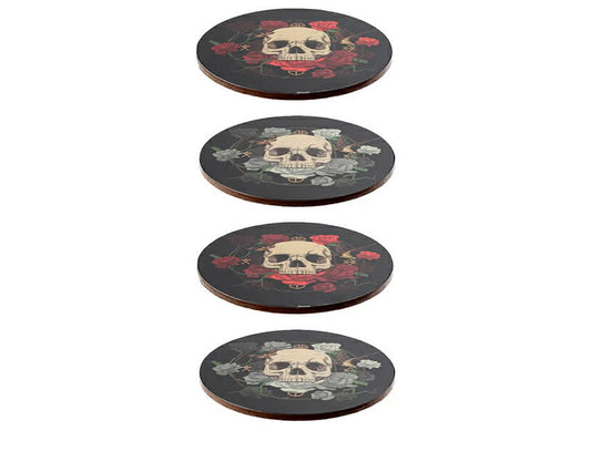 Puckator Skulls and Roses Set of 4 Cork Coasters - Table Pub Drink Coasters