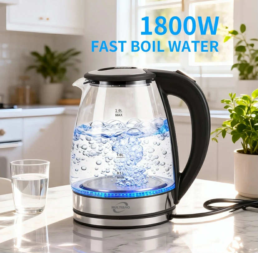 Electric Glass Kettle 2L 1800W Fast Boiling Tea Kettle Hot Water Boiler BPA-Free