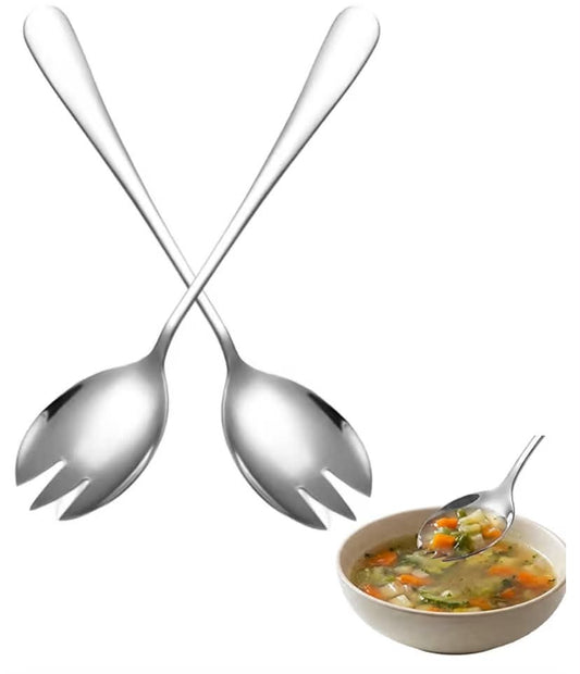 Stainless Steel Salad Servers Set, 2-Piece Silver Salad Spoon and Fork, Ergonomic Serving Utensils for Salads, Pasta and Meals