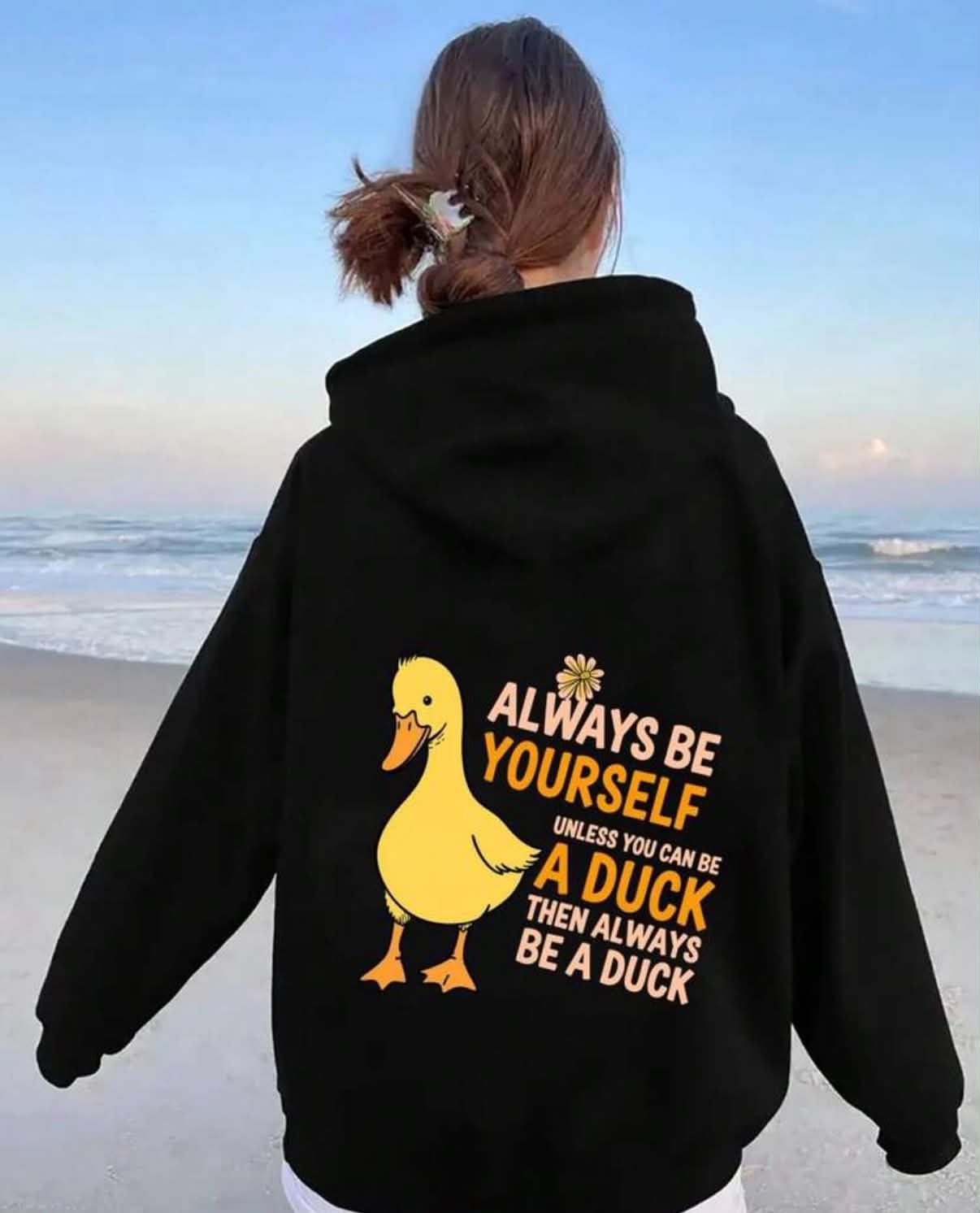 Creative Little Yellow Duck Print Pocket Hoodie / Casual Long Sleeve