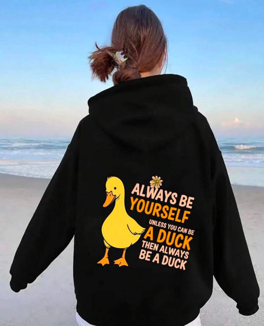 Creative Little Yellow Duck Print Pocket Hoodie / Casual Long Sleeve