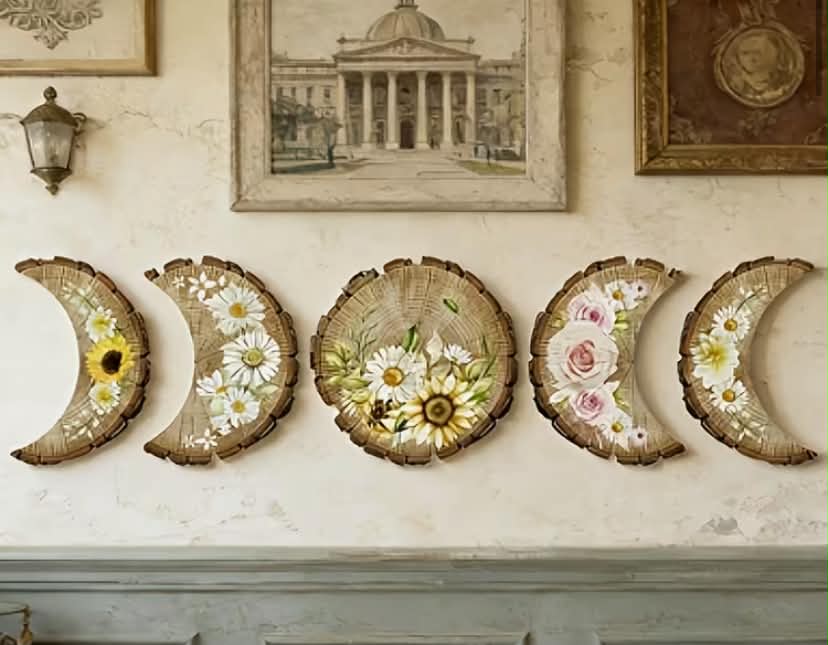 Wooden 5pcs Putuo Decorative Phase Wall Art Set, Crafting Wooden Hanging Ornaments And Decorative Signs, Farmhouse Style Multifunctional Home Decor,