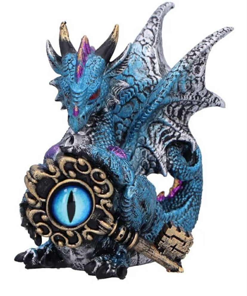 Nemesis Now Keeper of The Key Dragon Figurine, Hand-Painted Fantasy Decor - Blue