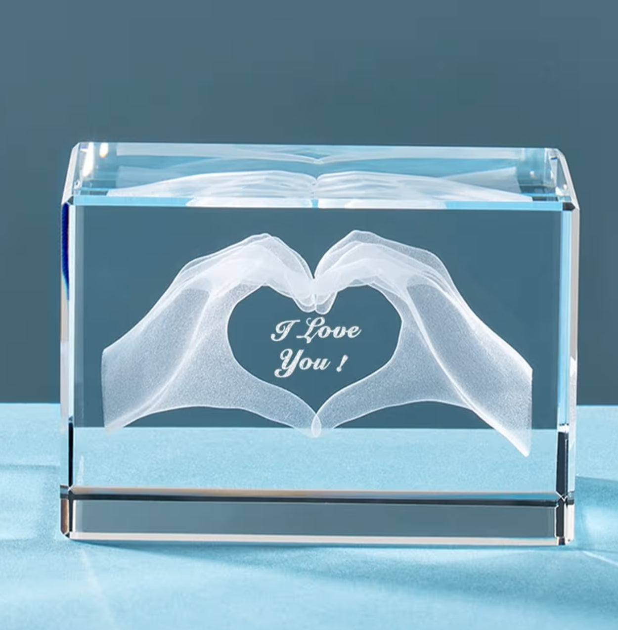 Crystal Gifts Cube Glass Figurines Engraved with I Love You, in Cube Glass,