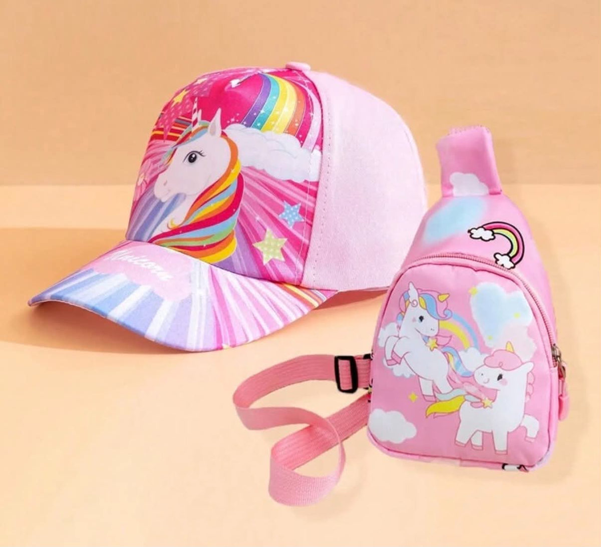 2pcs Unicorn Themed Set For Girls Including Baseball Cap And Bag; Suitable For Stylish Outfits And Storage,