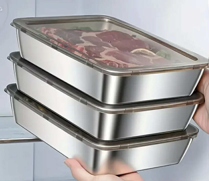 3pcs Stainless Steel Food Storage Containers Leak-Proof, Stackable, Space-Saving - Heavy-Duty Stainless Steel