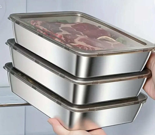 3pcs Stainless Steel Food Storage Containers Leak-Proof, Stackable, Space-Saving - Heavy-Duty Stainless Steel