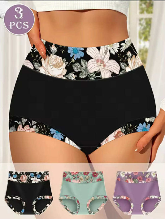3pcs Plus Size High-Waist Shapewear Panties