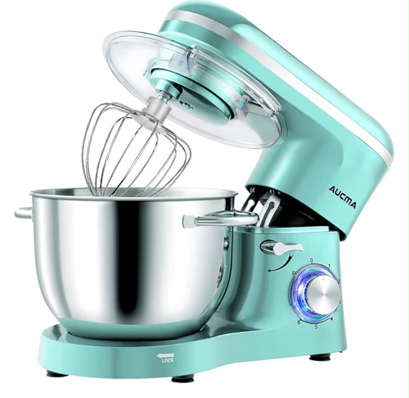 Aucma Stand Mixer, 6.2L Food Mixer, Electric Kitchen Mixer with Bowl, Dough Hook, Wire Whip & Beater (6.2L, Blue)