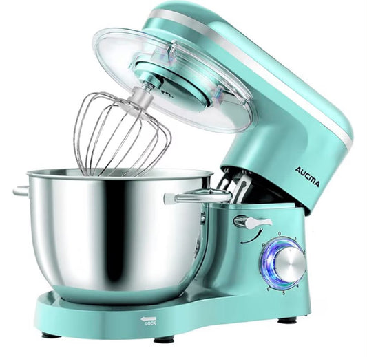 Aucma Stand Mixer, 6.2L Food Mixer, Electric Kitchen Mixer with Bowl, Dough Hook, Wire Whip & Beater (6.2L, Blue)