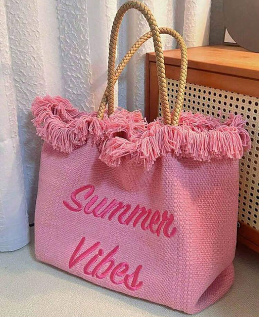 Large Capacity Letter Tassel Canvas Tote Bag, Minimalist And Versatile