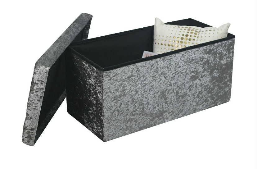 New Quilted Top Folding Storage Ottoman Seat Toy Storage Box Crushed Velvet