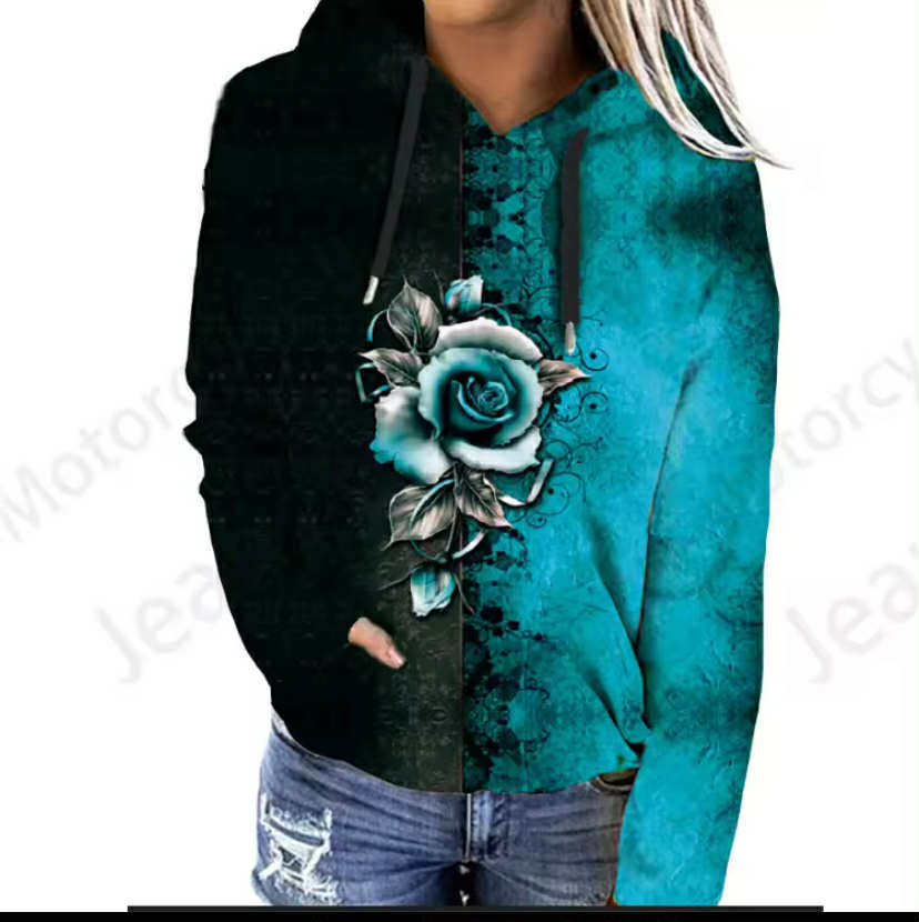 Rose Floral 3d Print Women Hoodie Fashion Oversized Hoodies