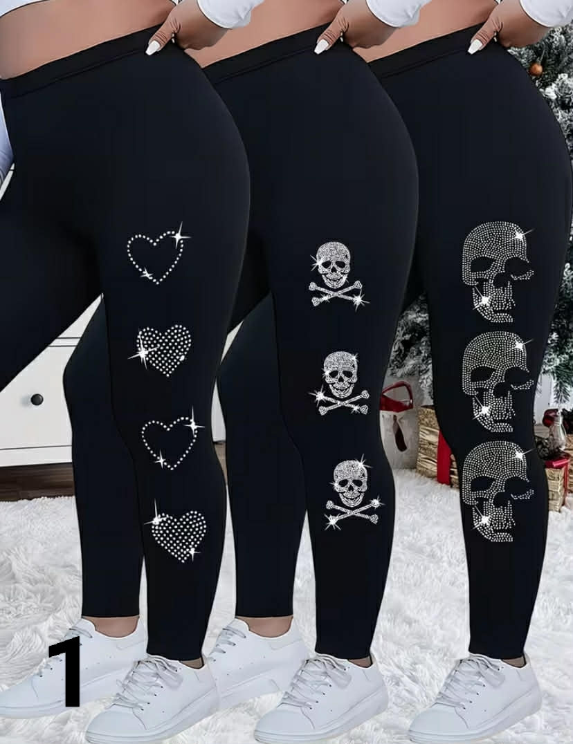 Plus Size - 3-Pack Plus Size Women'S  Skinny Leggings High Stretch, Solid Color, Casual Style, All-Season