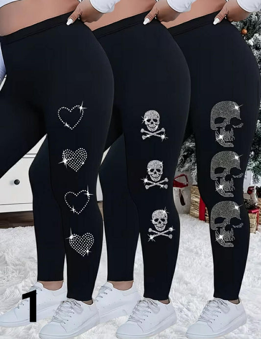 Plus Size - 3-Pack Plus Size Women'S  Skinny Leggings High Stretch, Solid Color, Casual Style, All-Season