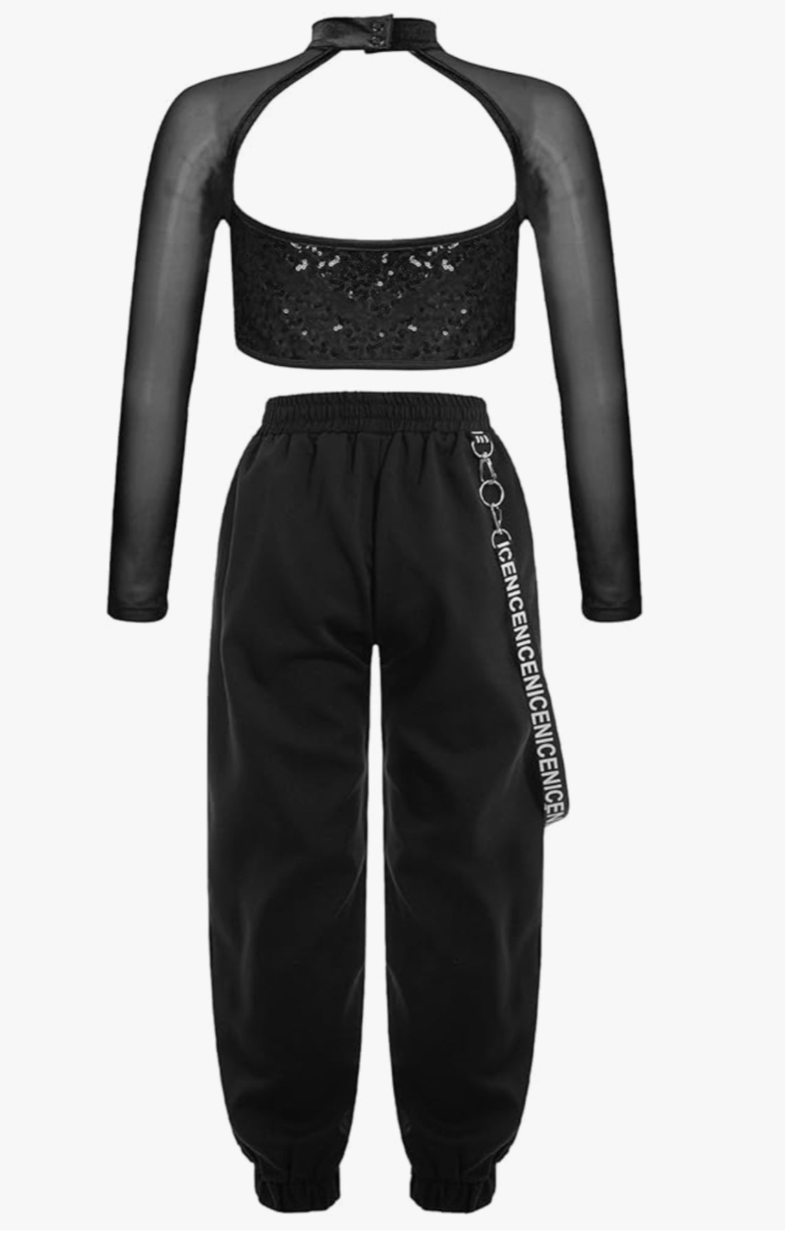 Kids Hip Hop Dance Clothes Girls Street Dance Outfits Mesh Sleeves Sequins Crop Tops and Jogger Pants Set