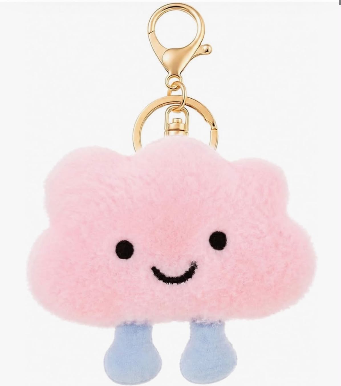 Cute Cloud Plush Keychain  - Soft Bag Charm Keyring, Cute Keychain with Anti-Lost Lanyard, Fluffy Backpack Purse Wallet Car Accessory