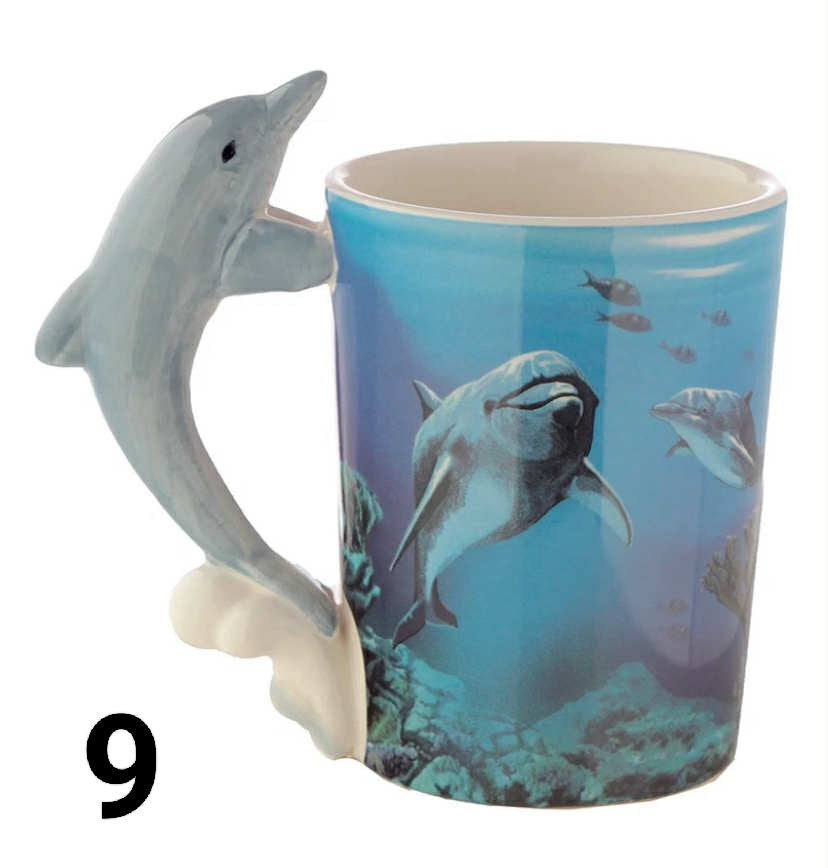 Animal Shaped Handle Ceramic Mug Tea Coffee Cup Novelty Gift Jungle Tropical
