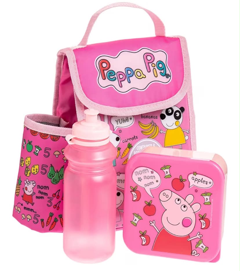 Peppa Pig Kids Lunch Bag Set with Bottle and Containers - Insulated Bag 3 Pcs Set for Girls- First Lunch Bag for School BPA Free -Leakproof for Travel, School, Pink